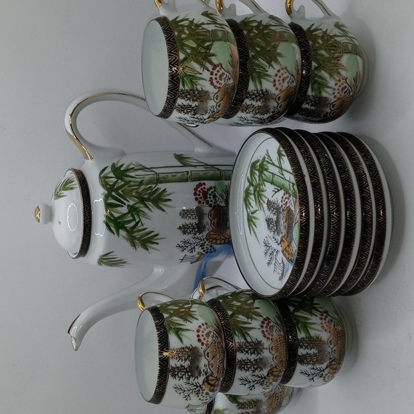 JAPANESE LITHOPHANE TEA SET - GEISHA GIRL PORCELAIN - GOLD HIGHLIGHTS - PERFECT - Picture 8 of 11